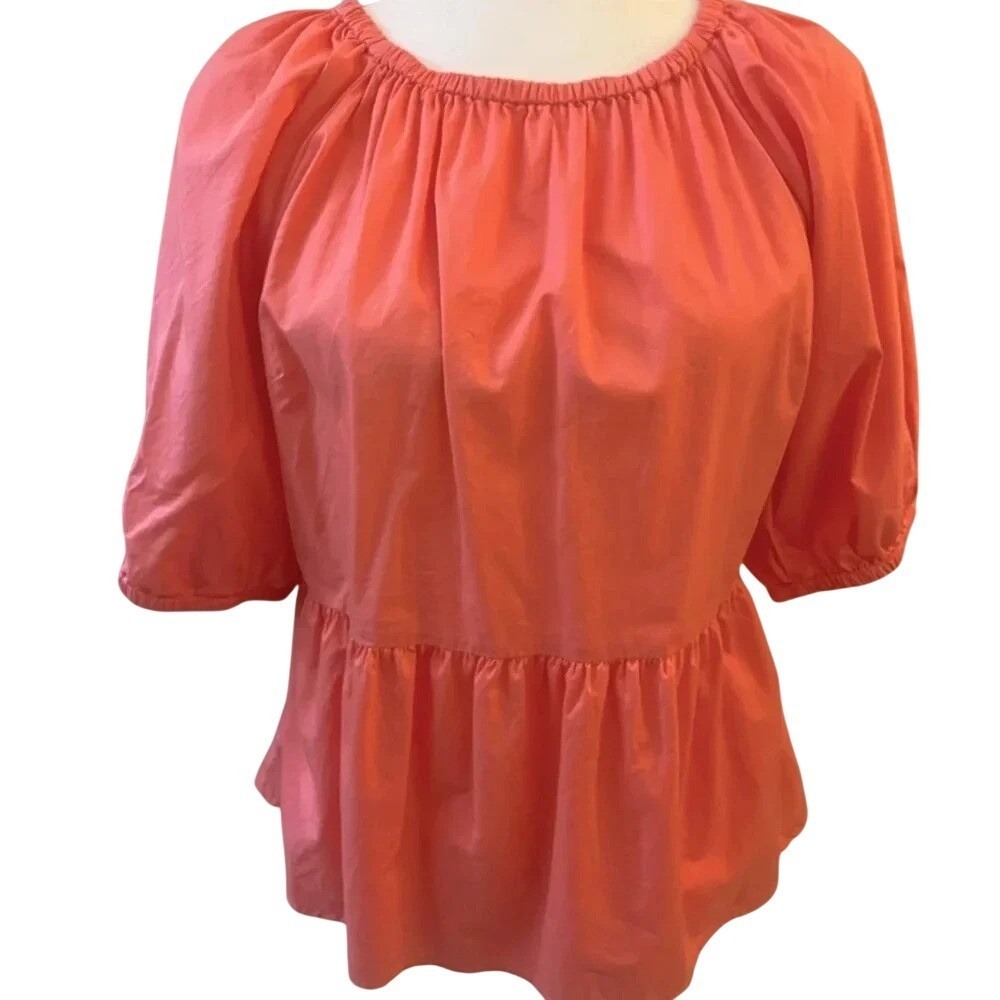 Old Navy Short Puff Sleeve Peplum Top Coral Pink Cutout Back Medium Tall